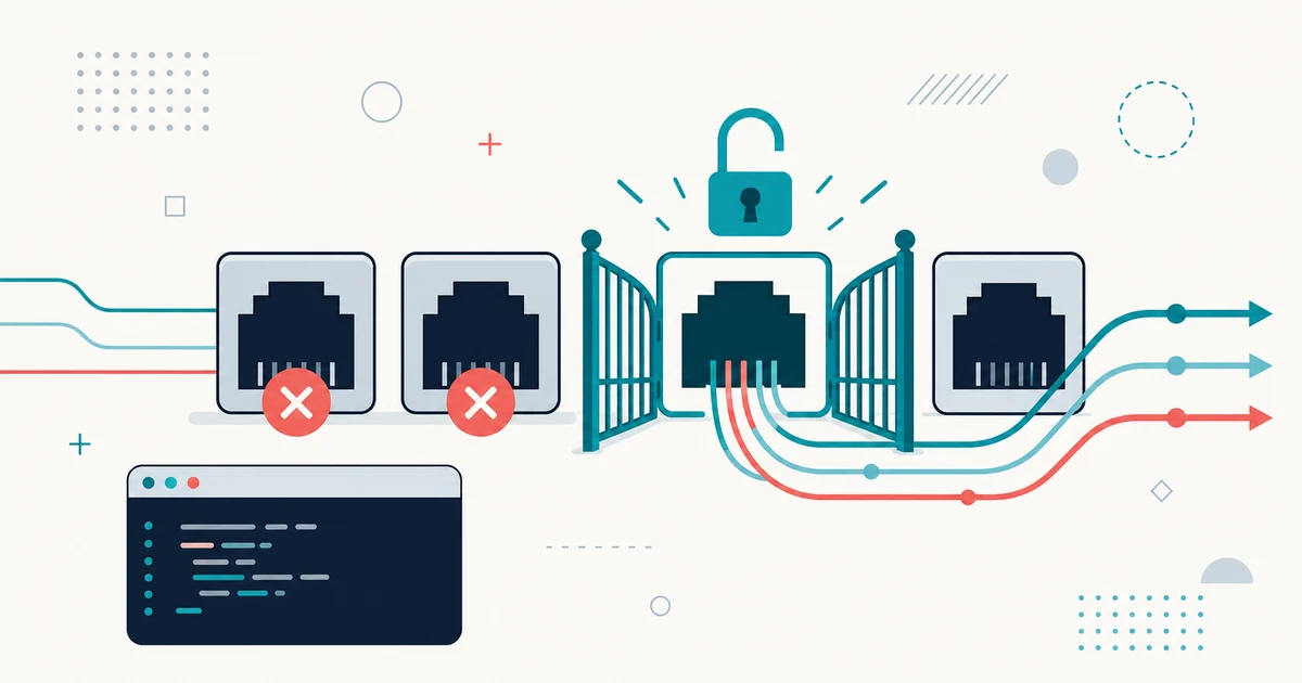 Network ports and connection lines passing through an unlocked gateway