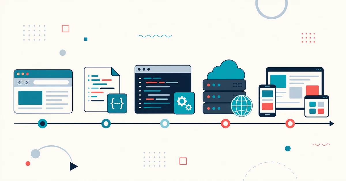 A visual timeline connecting early browsers to modern JavaScript applications
