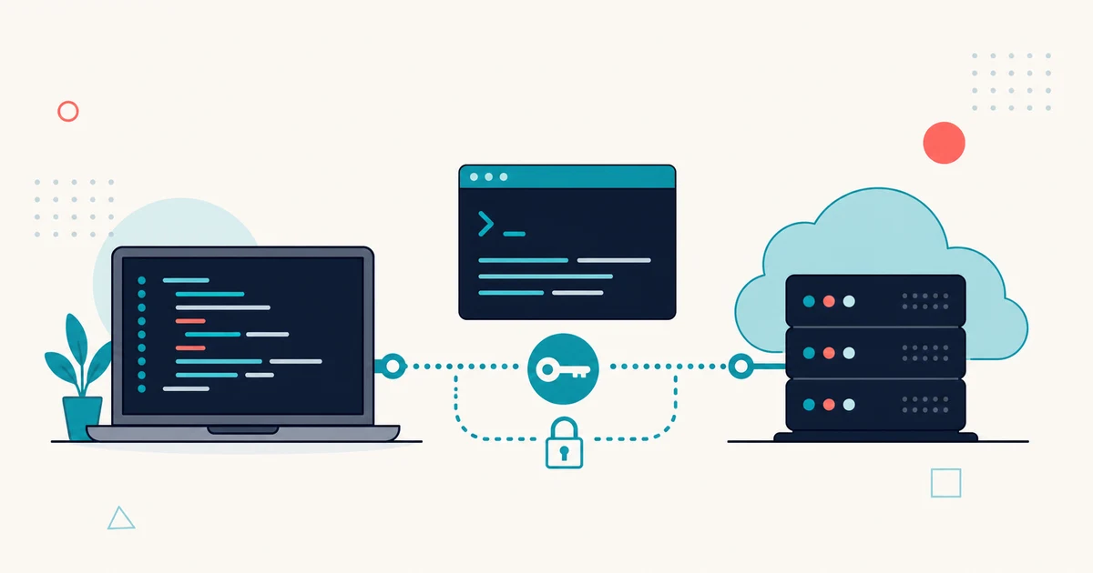A developer laptop using an encrypted SSH key connection to a remote cloud server