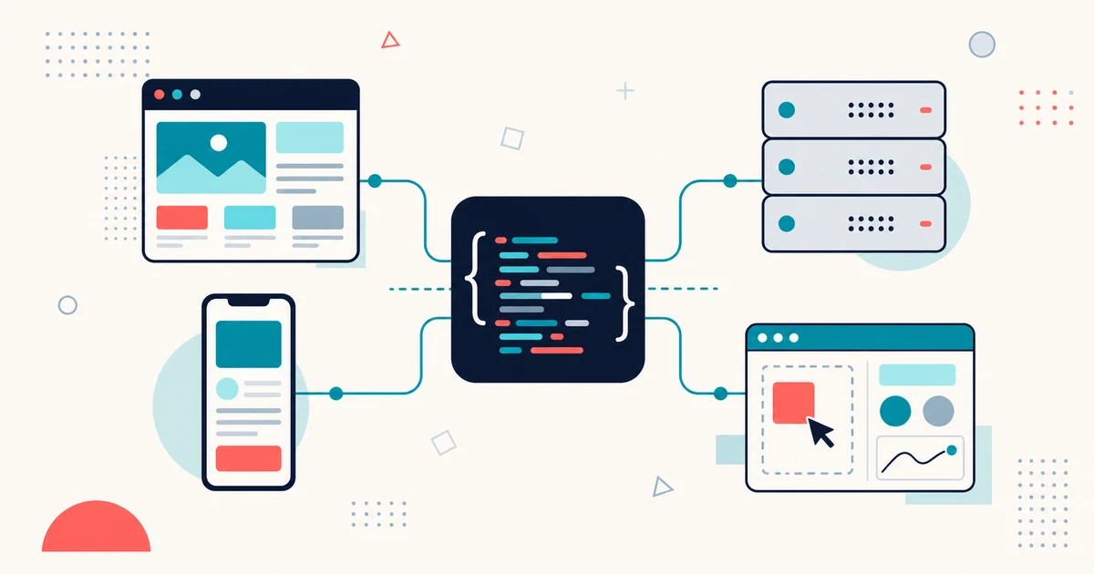 A central JavaScript concept branching into web, server, mobile, and interactive applications